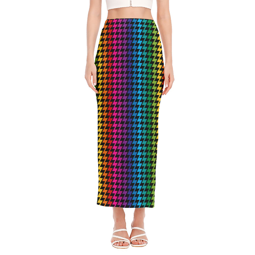 Rainbow Gay Pride Zigzag Pattern Print Side Slit Maxi Skirt