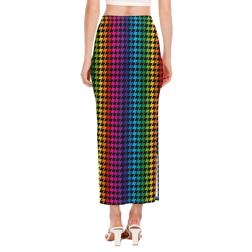 Rainbow Gay Pride Zigzag Pattern Print Side Slit Maxi Skirt