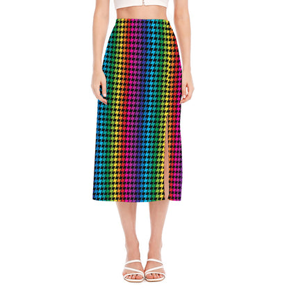 Rainbow Gay Pride Zigzag Pattern Print Side Slit Midi Skirt