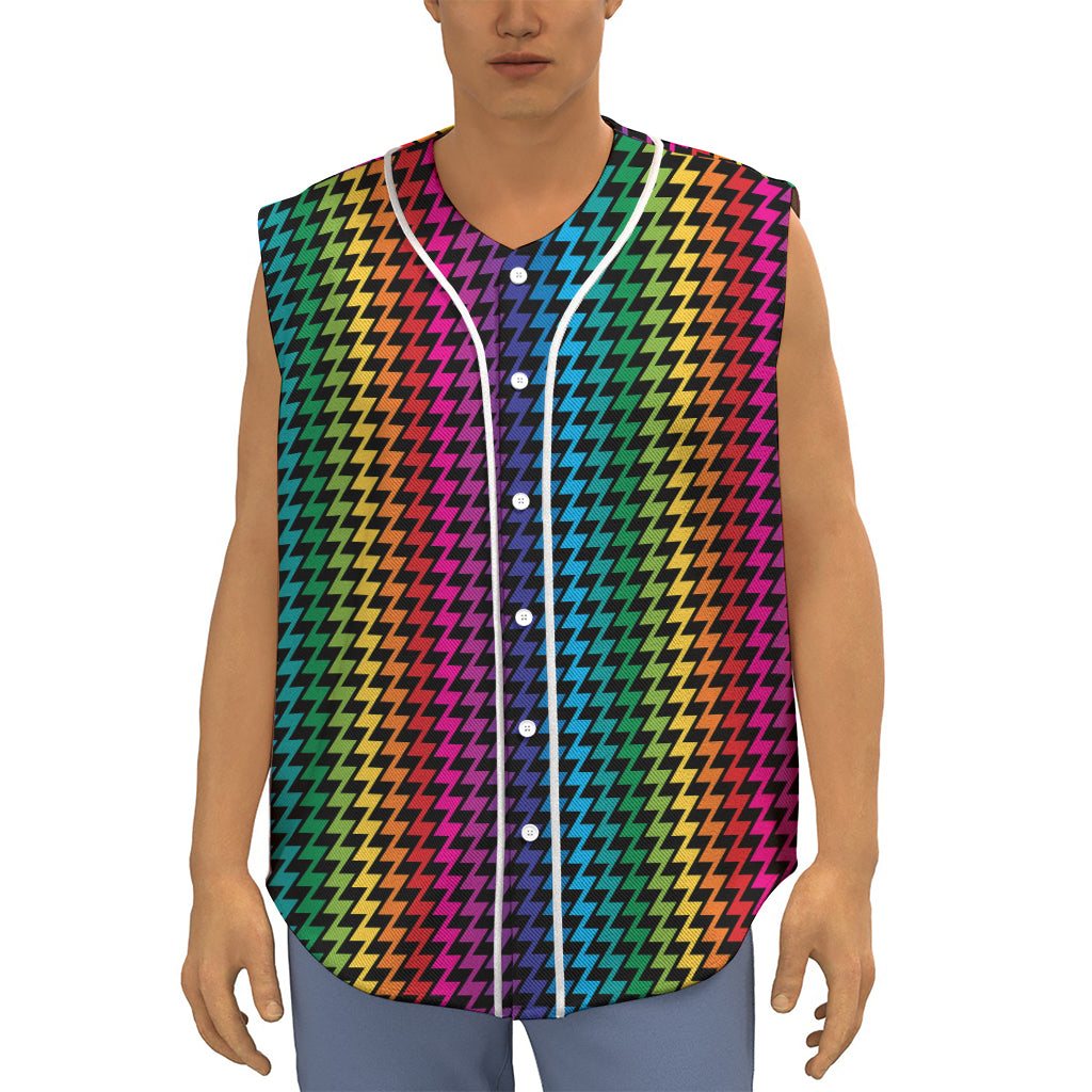 Rainbow Gay Pride Zigzag Pattern Print Sleeveless Baseball Jersey
