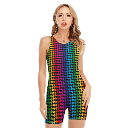 Rainbow Gay Pride Zigzag Pattern Print Sleeveless One Piece Swimsuit
