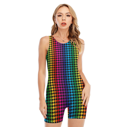 Rainbow Gay Pride Zigzag Pattern Print Sleeveless One Piece Swimsuit