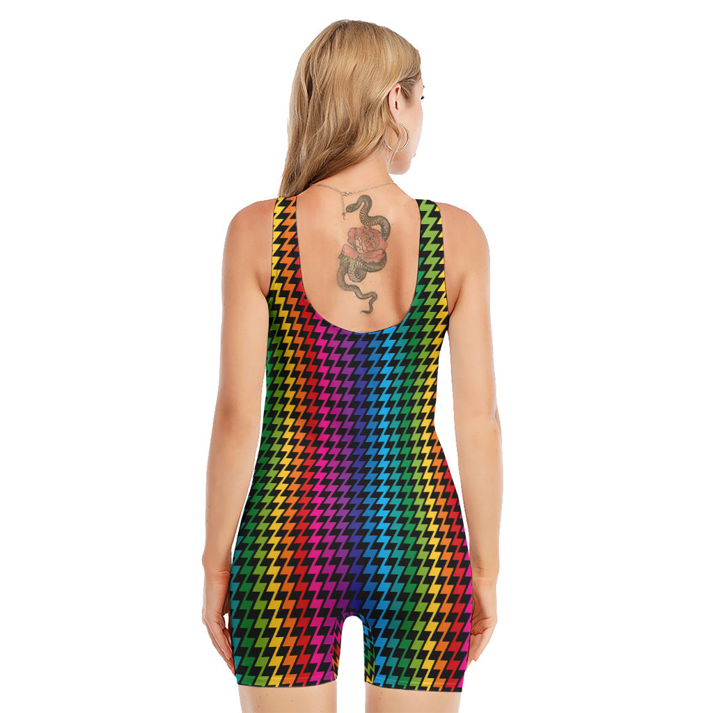Rainbow Gay Pride Zigzag Pattern Print Sleeveless One Piece Swimsuit