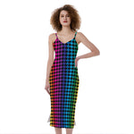 Rainbow Gay Pride Zigzag Pattern Print Slim Fit Midi Cami Dress