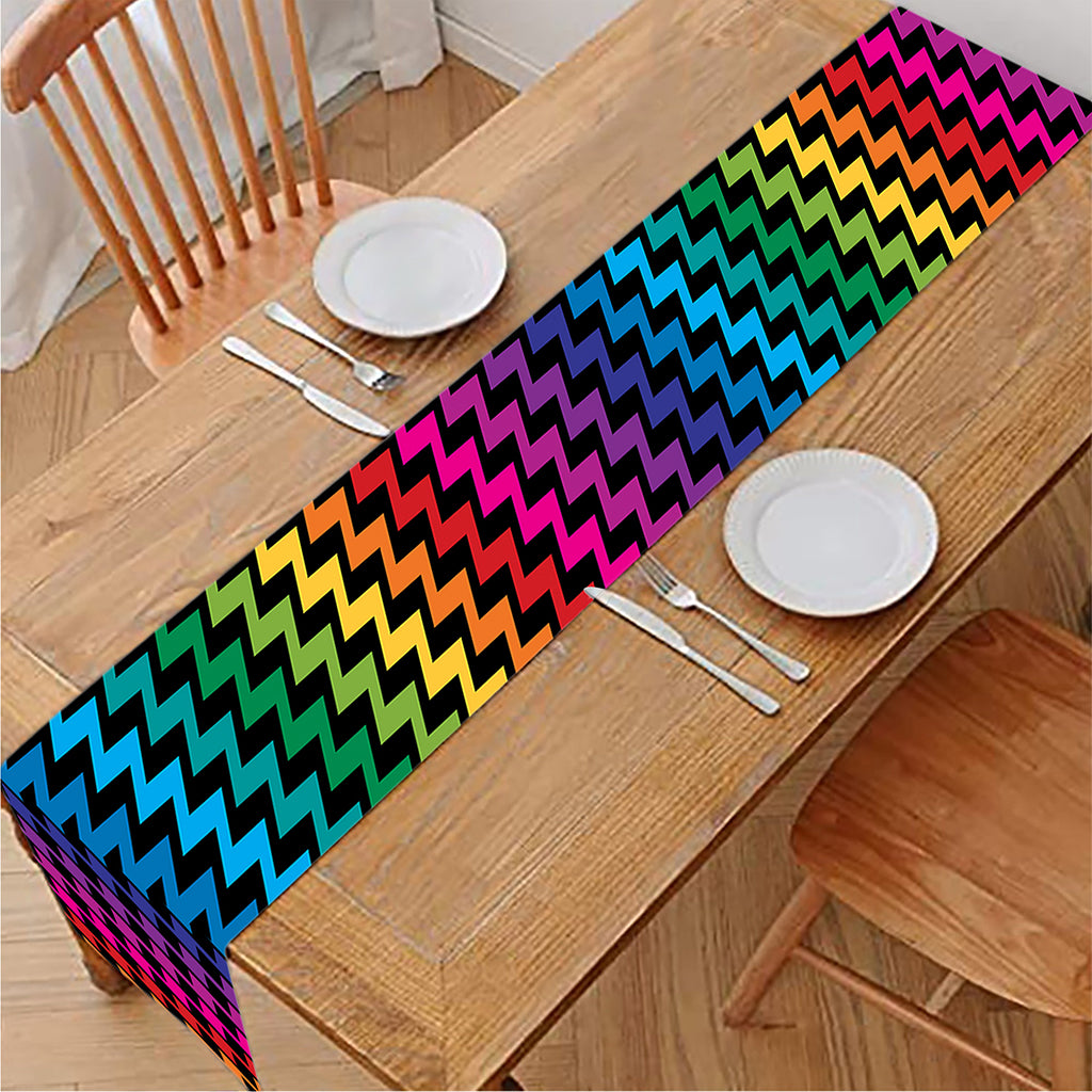 Rainbow Gay Pride Zigzag Pattern Print Table Runner
