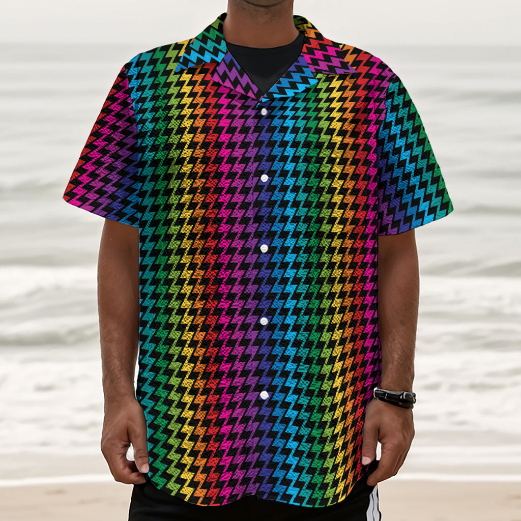 Rainbow Gay Pride Zigzag Pattern Print Textured Short Sleeve Shirt