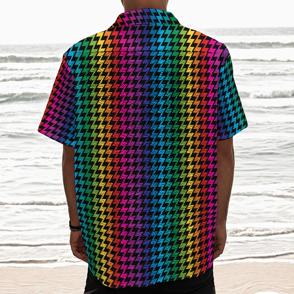 Rainbow Gay Pride Zigzag Pattern Print Textured Short Sleeve Shirt