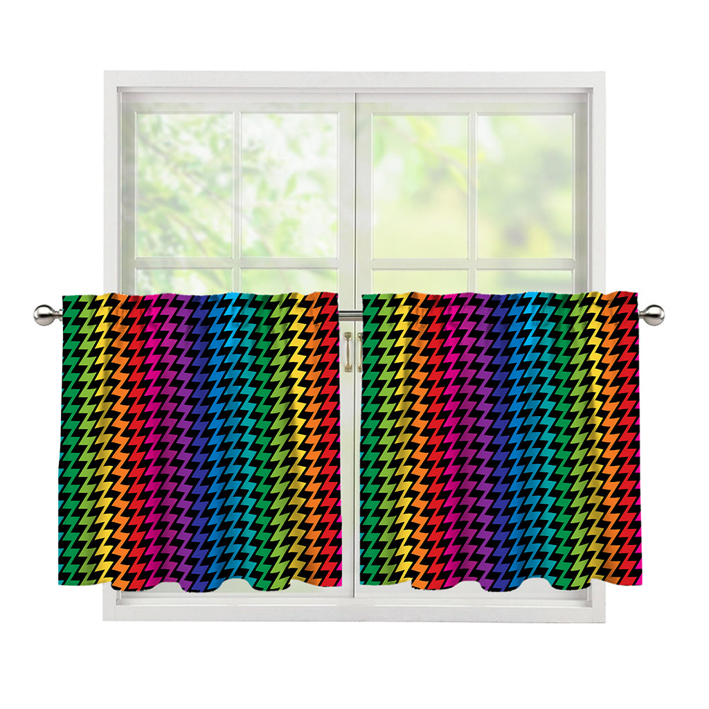 Rainbow Gay Pride Zigzag Pattern Print Tier Curtains