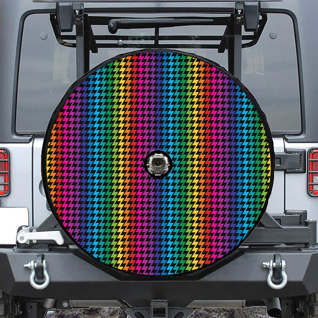 Rainbow Gay Pride Zigzag Pattern Print Tire Cover With Camera Hole