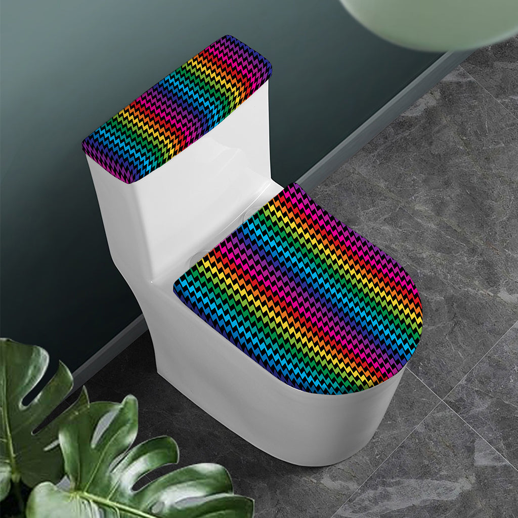 Rainbow Gay Pride Zigzag Pattern Print Toilet Lid And Tank Cover Set
