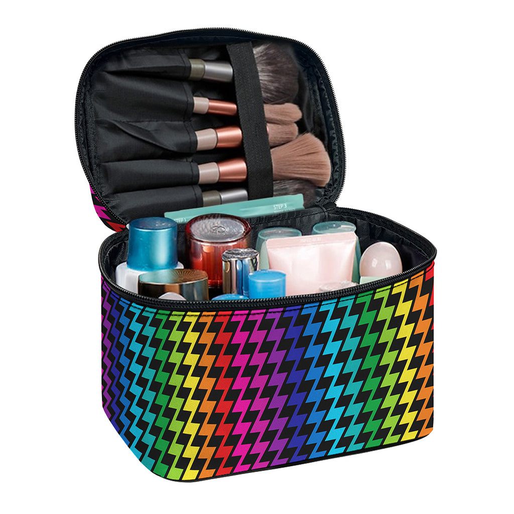 Rainbow Gay Pride Zigzag Pattern Print Travel Makeup Bag