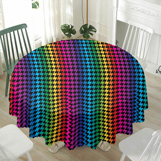 Rainbow Gay Pride Zigzag Pattern Print Waterproof Round Tablecloth