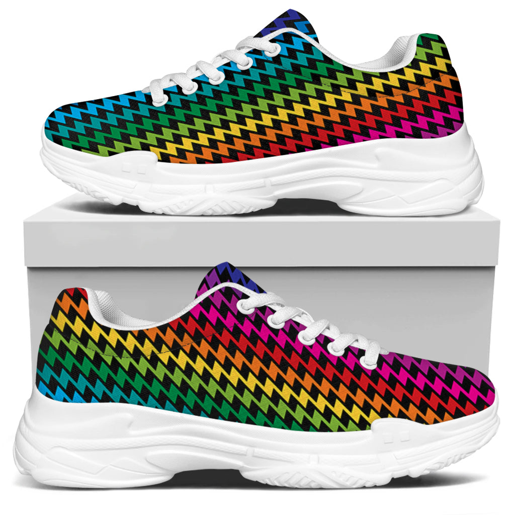 Rainbow Gay Pride Zigzag Pattern Print White Chunky Shoes