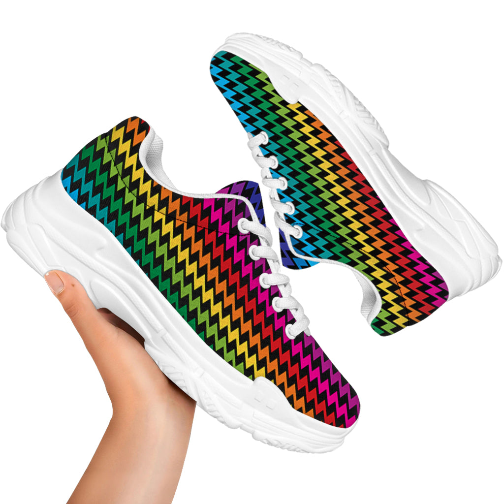 Rainbow Gay Pride Zigzag Pattern Print White Chunky Shoes