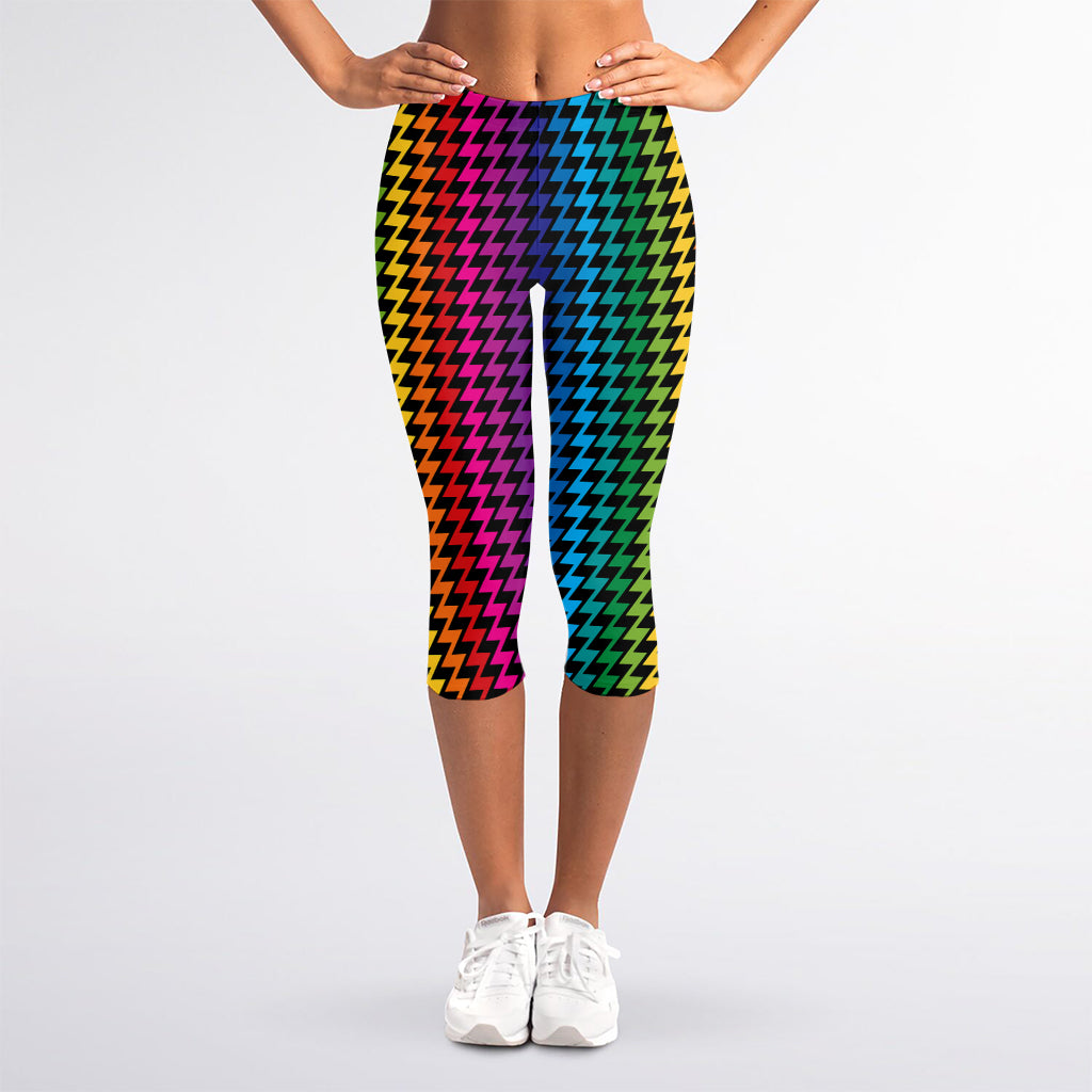 Rainbow Gay Pride Zigzag Pattern Print Women's Capri Leggings