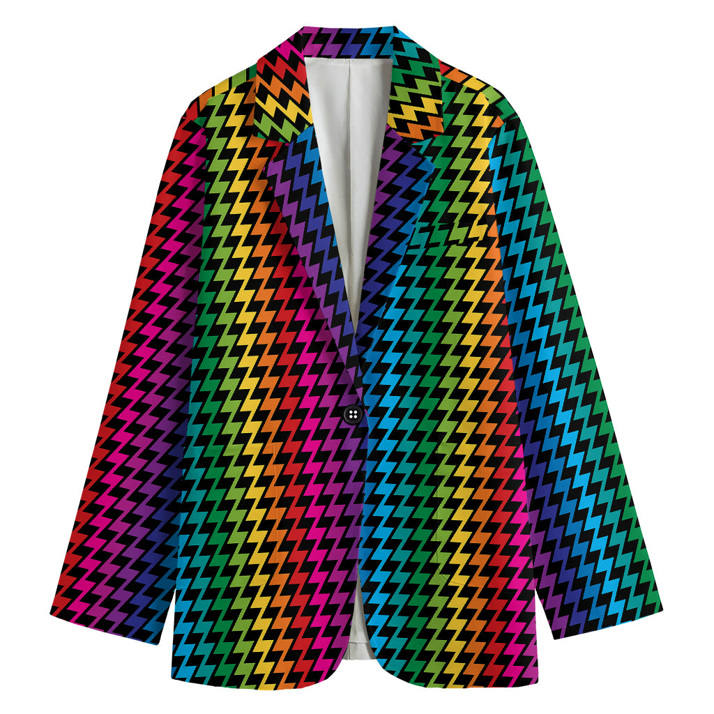 Rainbow Gay Pride Zigzag Pattern Print Women's Cotton Blazer