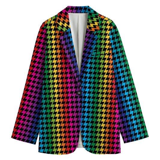 Rainbow Gay Pride Zigzag Pattern Print Women's Cotton Blazer