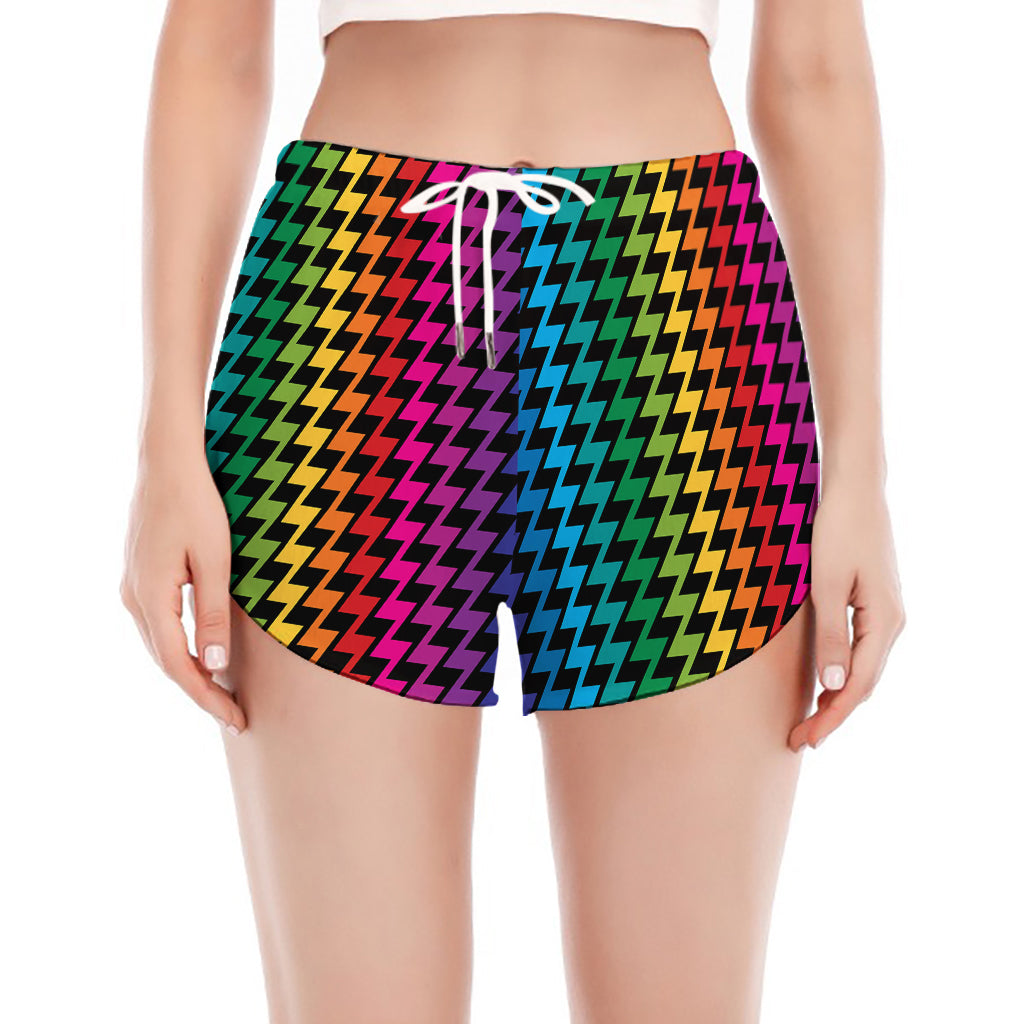 Rainbow Gay Pride Zigzag Pattern Print Women's Split Running Shorts