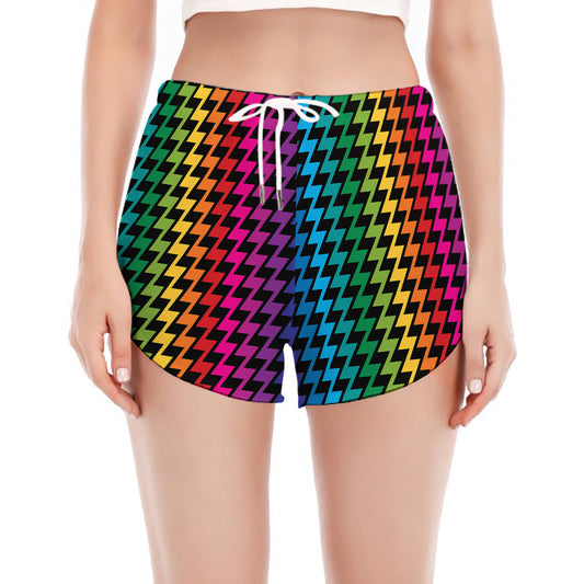 Rainbow Gay Pride Zigzag Pattern Print Women's Split Running Shorts