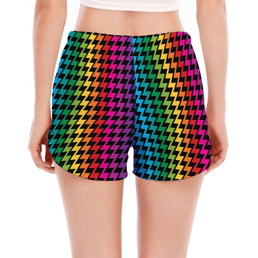 Rainbow Gay Pride Zigzag Pattern Print Women's Split Running Shorts