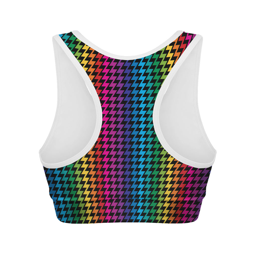 Rainbow Gay Pride Zigzag Pattern Print Women's Sports Bra