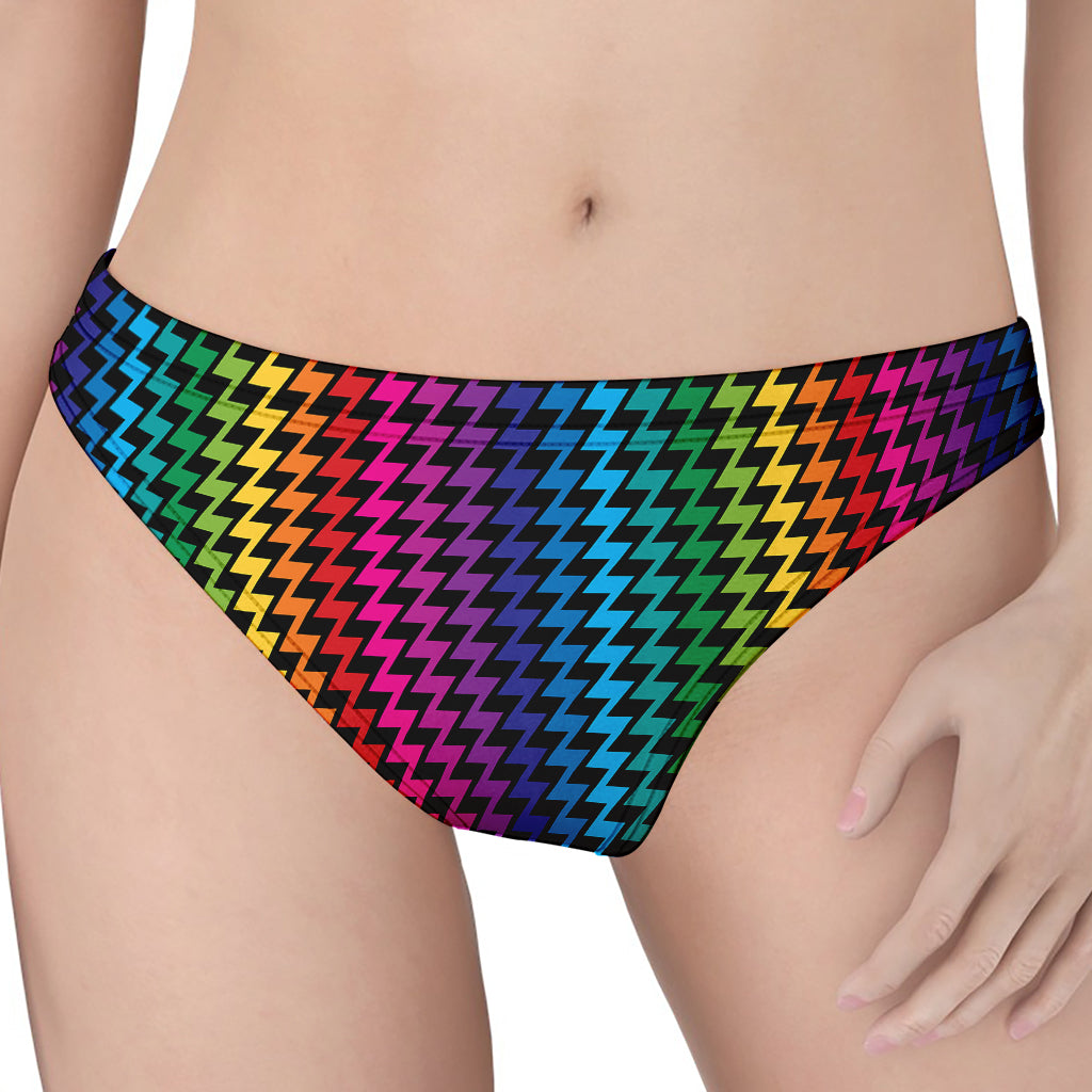 Rainbow Gay Pride Zigzag Pattern Print Women's Thong