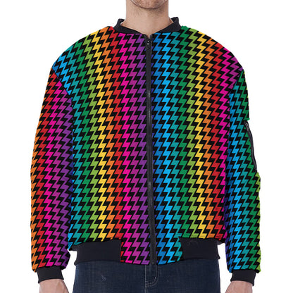 Rainbow Gay Pride Zigzag Pattern Print Zip Sleeve Bomber Jacket