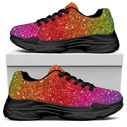 Rainbow Glitter Artwork Print (NOT Real Glitter) Black Chunky Shoes