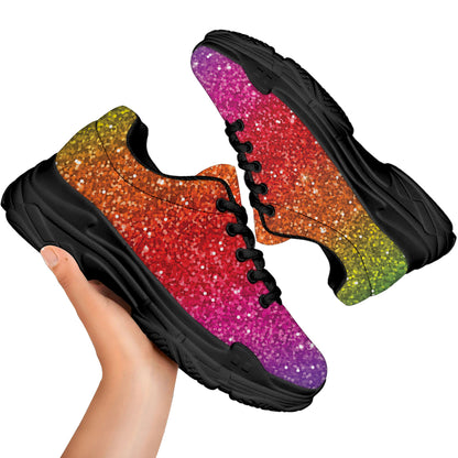 Rainbow Glitter Artwork Print (NOT Real Glitter) Black Chunky Shoes