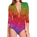 Rainbow (NOT Real) Glitter Artwork Print Long Sleeve Swimsuit
