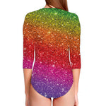 Rainbow Glitter Artwork Print (NOT Real Glitter) Long Sleeve Swimsuit