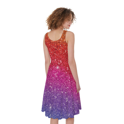 Rainbow Glitter Artwork Print (NOT Real Glitter) Women's Sleeveless Dress