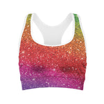 Rainbow Glitter Artwork Print (NOT Real Glitter) Women's Sports Bra