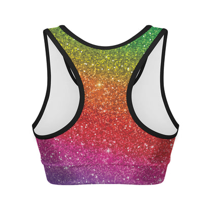 Rainbow Glitter Artwork Print (NOT Real Glitter) Women's Sports Bra