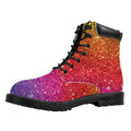 Rainbow (NOT Real) Glitter Artwork Print Padded Collar Lace Up Boots