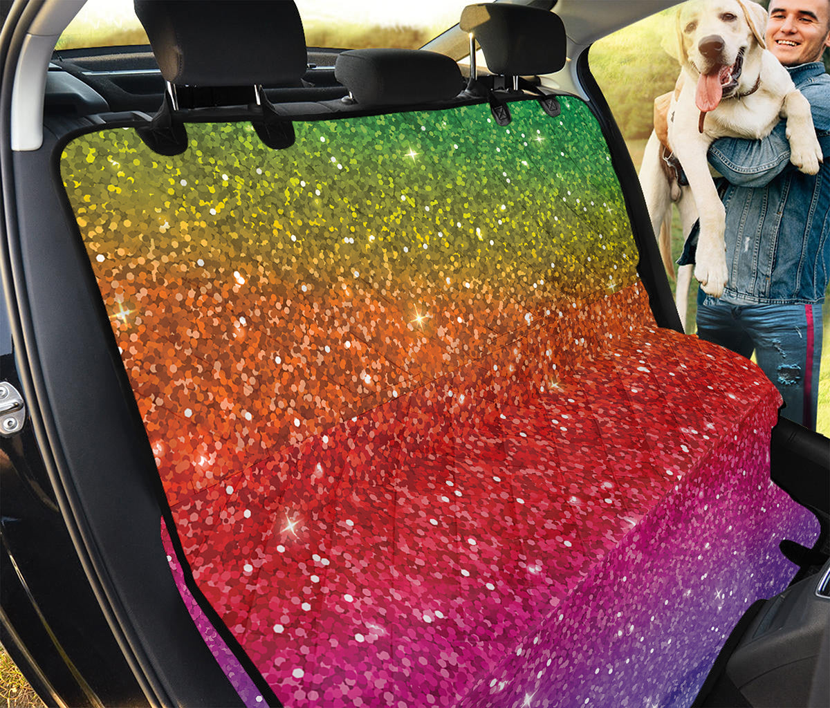 Rainbow (NOT Real) Glitter Artwork Print Pet Car Back Seat Cover