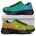 Rainbow (NOT Real) Glitter Print Black Chunky Shoes