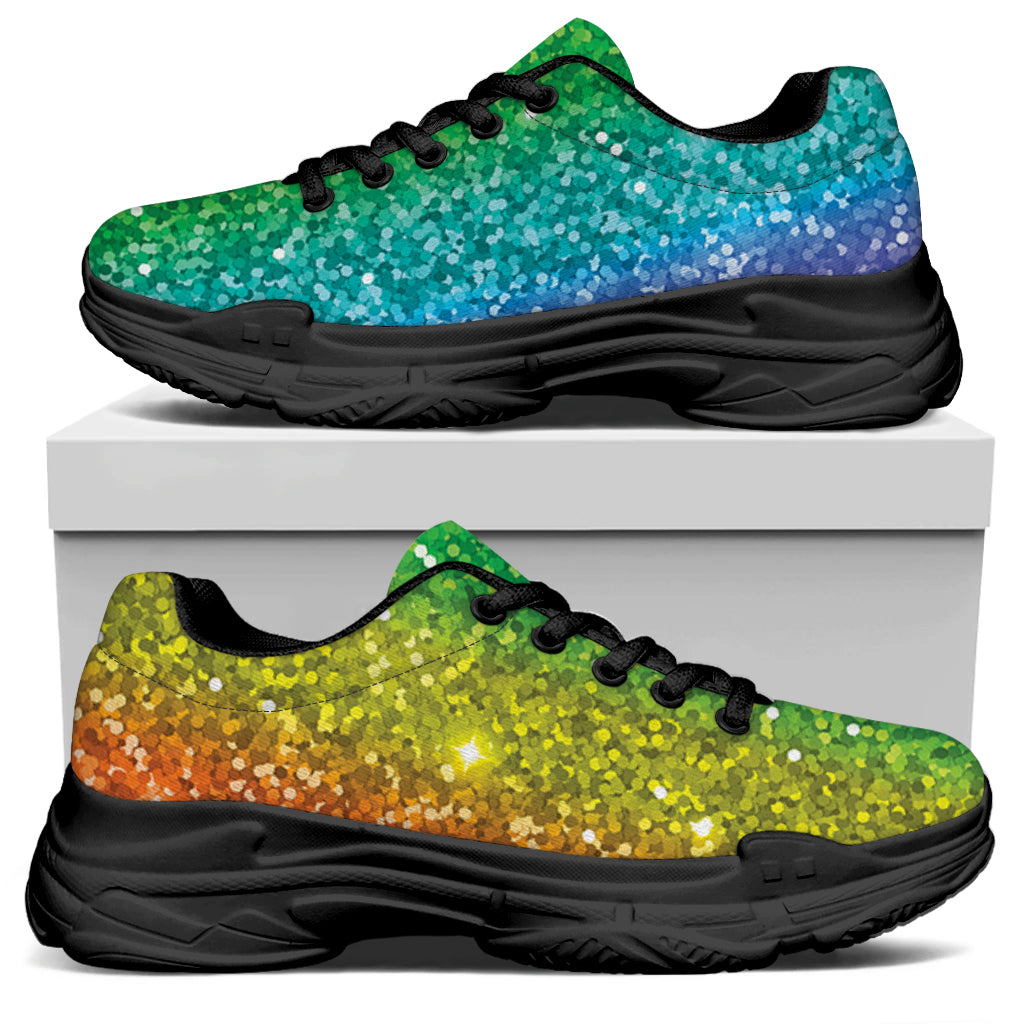 Rainbow Glitter Print (NOT Real Glitter) Black Chunky Shoes
