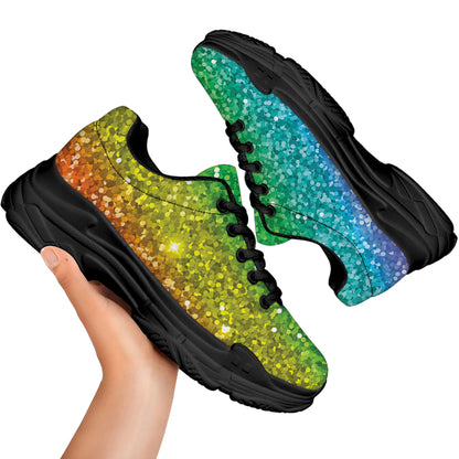 Rainbow Glitter Print (NOT Real Glitter) Black Chunky Shoes