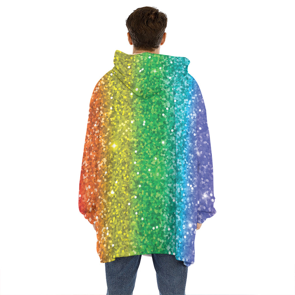 Rainbow Glitter Print (NOT Real Glitter) Hoodie Blanket