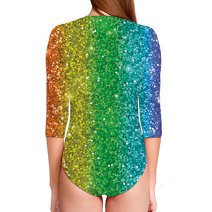 Rainbow Glitter Print (NOT Real Glitter) Long Sleeve Swimsuit