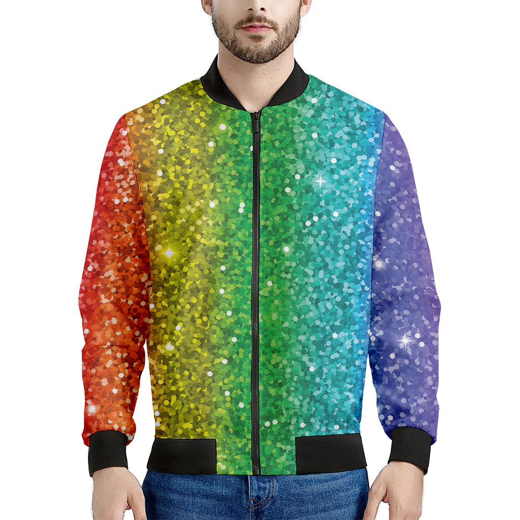 Rainbow Glitter Print (NOT Real Glitter) Men's Bomber Jacket