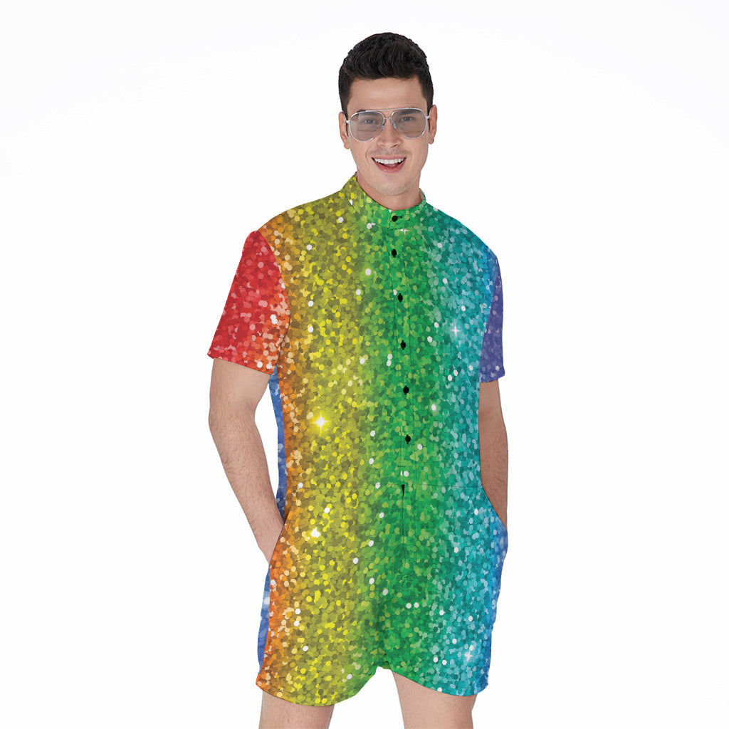 Rainbow Glitter Print (NOT Real Glitter) Men's Rompers