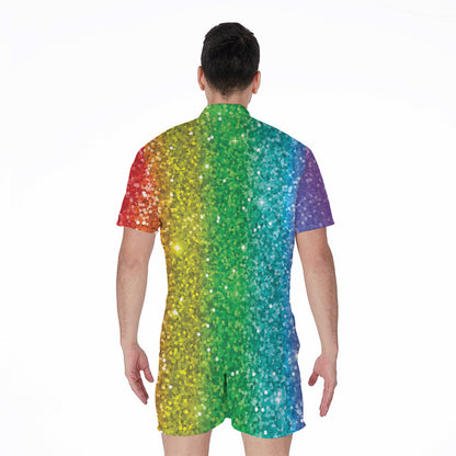 Rainbow Glitter Print (NOT Real Glitter) Men's Rompers