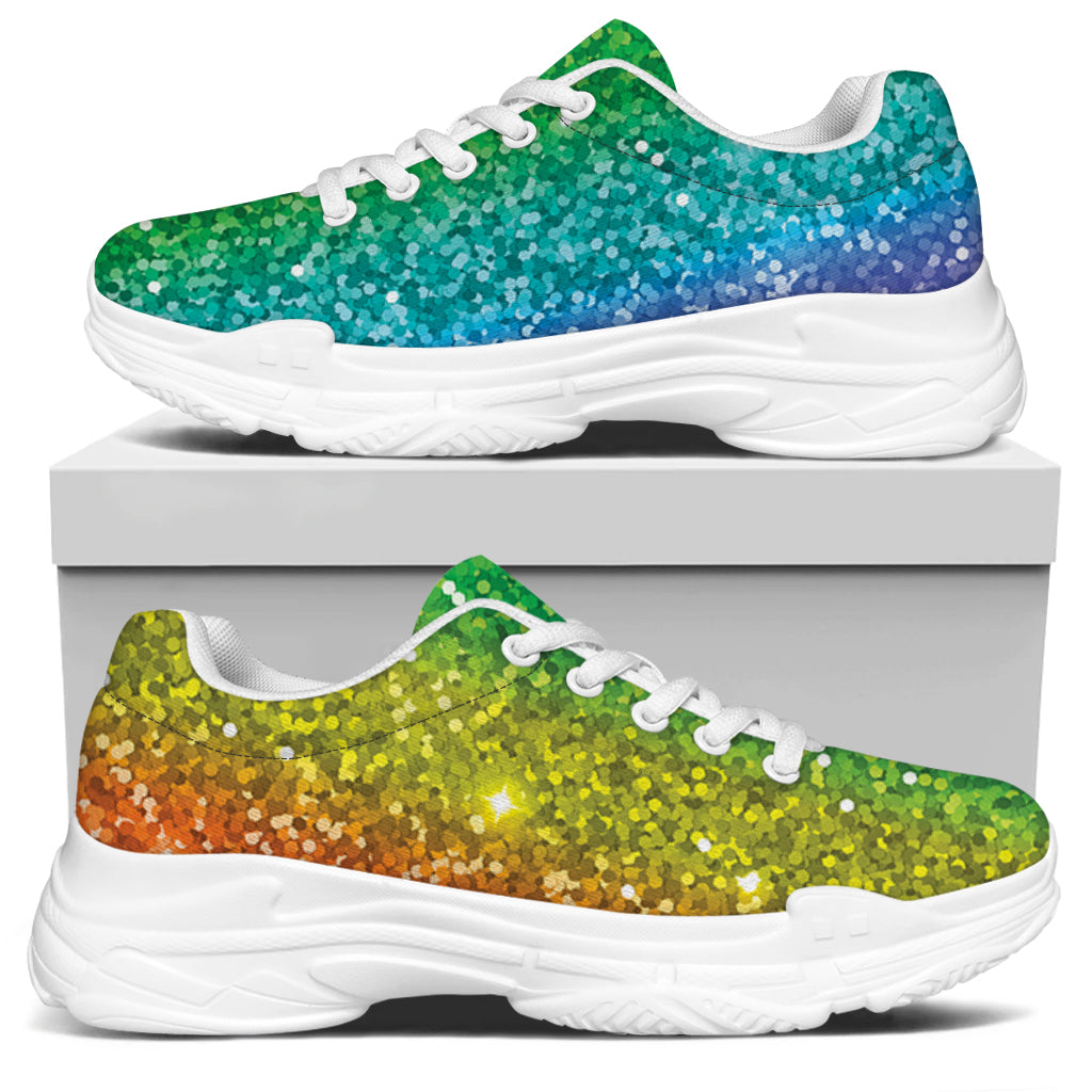 Rainbow Glitter Print (NOT Real Glitter) White Chunky Shoes