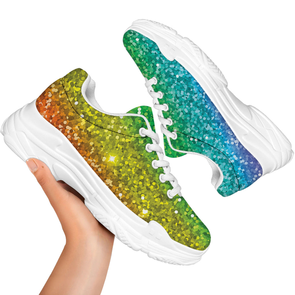 Rainbow Glitter Print (NOT Real Glitter) White Chunky Shoes