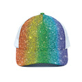 Rainbow (NOT Real) Glitter Print White Mesh Trucker Hat