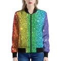 Rainbow (NOT Real) Glitter Print Women's Bomber Jacket