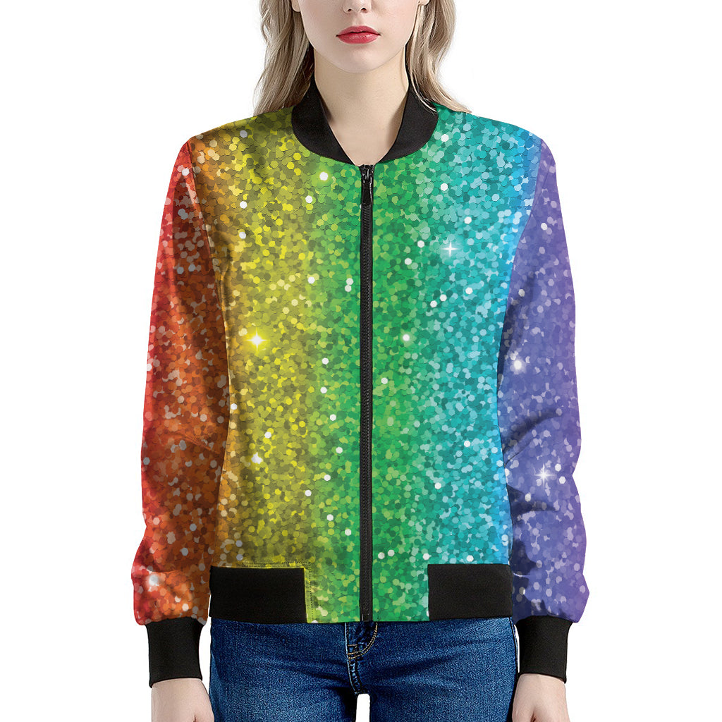 Rainbow Glitter Print (NOT Real Glitter) Women's Bomber Jacket