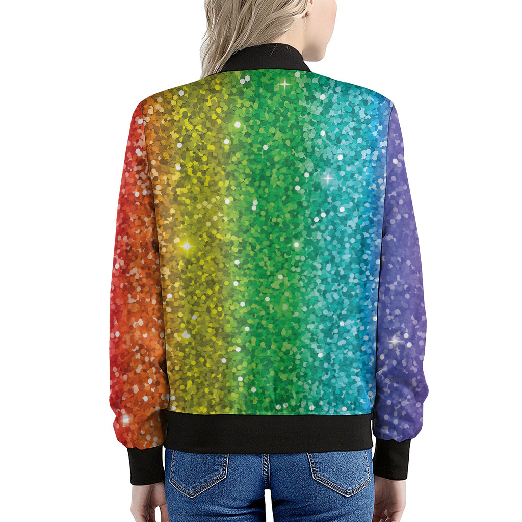 Rainbow Glitter Print (NOT Real Glitter) Women's Bomber Jacket